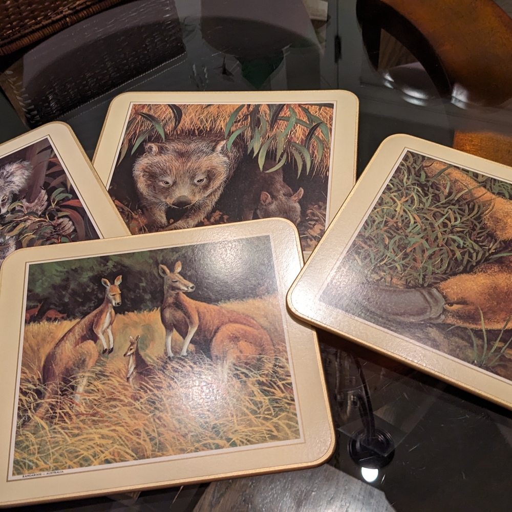 Australia's Best of Wildlife Animal Coasters Cork Back Gold Trimmed
